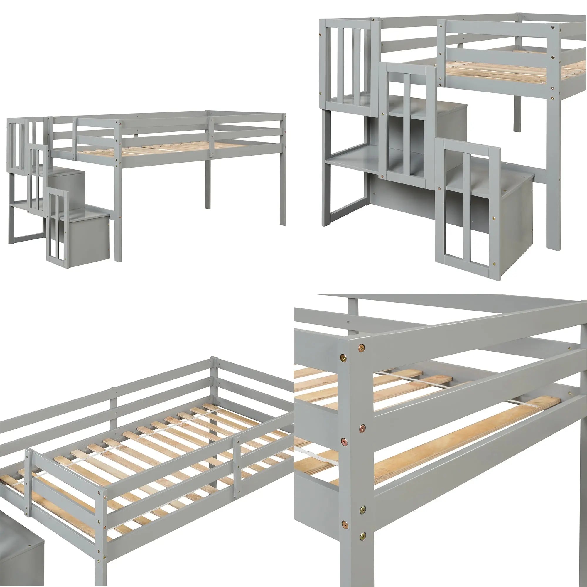 Bellemave® Twin Size Low Loft Bed with Staircase - Bellemave