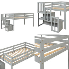 Bellemave® Twin Size Low Loft Bed with Staircase - Bellemave