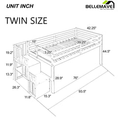 Bellemave® Twin Size Low Loft Bed with Staircase - Bellemave