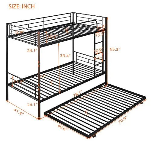 Bellemave® Twin Size Metal Bunk Bed with Trundle Bed - Bellemave