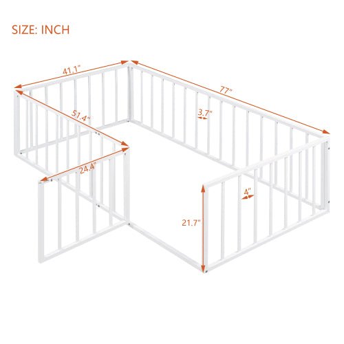 Bellemave Twin Size Metal Floor Bed Frame with Fence and Door - Bellemave