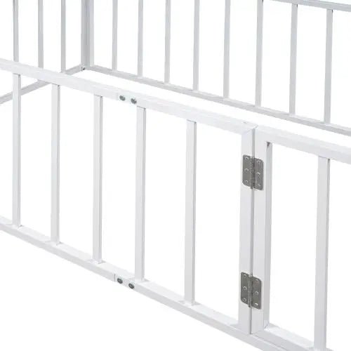 Bellemave® Twin Size Metal Floor Bed with Fence and Door - Bellemave