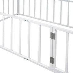 Bellemave® Twin Size Metal Floor Bed with Fence and Door - Bellemave