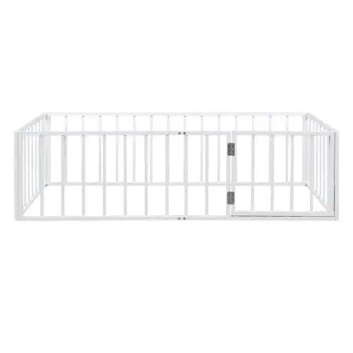 Bellemave® Twin Size Metal Floor Bed with Fence and Door - Bellemave