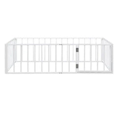 Bellemave® Twin Size Metal Floor Bed with Fence and Door - Bellemave