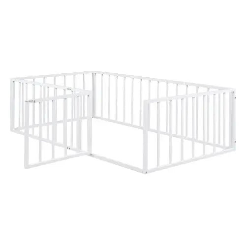 Bellemave® Twin Size Metal Floor Bed with Fence and Door - Bellemave