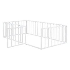 Bellemave® Twin Size Metal Floor Bed with Fence and Door - Bellemave