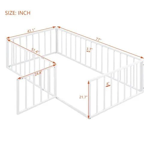 Bellemave® Twin Size Metal Floor Bed with Fence and Door - Bellemave