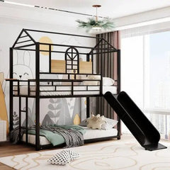 Bellemave® Twin Size Metal House Bunk Bed with Slide and Ladder - Bellemave