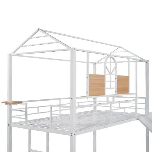 Bellemave® Twin Size Metal House Bunk Bed with Slide and Ladder - Bellemave