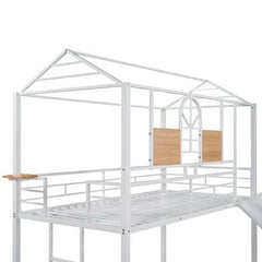 Bellemave® Twin Size Metal House Bunk Bed with Slide and Ladder - Bellemave