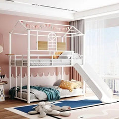 Bellemave® Twin Size Metal House Bunk Bed with Slide and Ladder - Bellemave