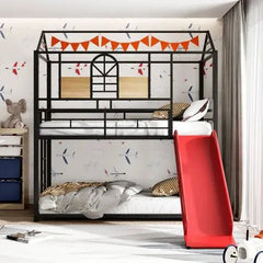 Bellemave® Twin Size Metal House Bunk Bed with Slide and Ladder - Bellemave