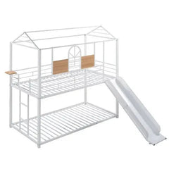 Bellemave® Twin Size Metal House Bunk Bed with Slide and Ladder - Bellemave