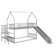 Bellemave® Twin Size Metal House Bunk Bed with Slide and Staircase - Bellemave
