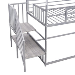 Bellemave® Twin Size Metal House Bunk Bed with Slide and Staircase - Bellemave