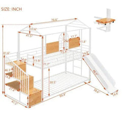 Bellemave® Twin Size Metal House Bunk Bed with Slide and Storage Stair - Bellemave