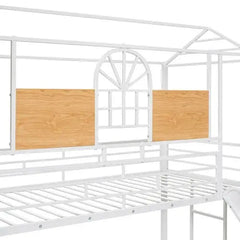 Bellemave® Twin Size Metal House Bunk Bed with Slide and Storage Stair - Bellemave