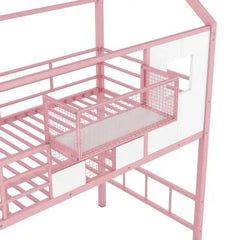 Bellemave® Twin Size Metal House Loft Bed with Roof Design and A Storage Box - Bellemave