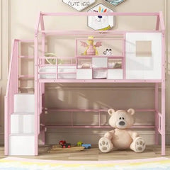 Bellemave® Twin Size Metal House Loft Bed with Roof Design and A Storage Box - Bellemave