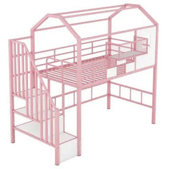 Bellemave® Twin Size Metal House Loft Bed with Roof Design and A Storage Box - Bellemave
