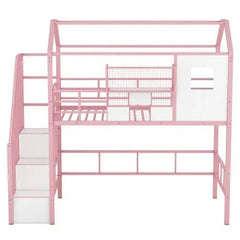 Bellemave® Twin Size Metal House Loft Bed with Roof Design and A Storage Box - Bellemave