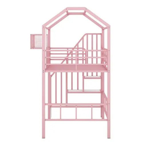 Bellemave® Twin Size Metal House Loft Bed with Roof Design and A Storage Box - Bellemave