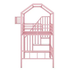 Bellemave® Twin Size Metal House Loft Bed with Roof Design and A Storage Box - Bellemave