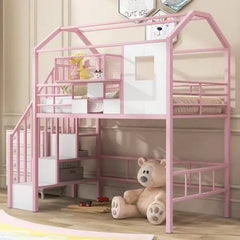 Bellemave® Twin Size Metal House Loft Bed with Roof Design and A Storage Box - Bellemave