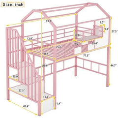 Bellemave® Twin Size Metal House Loft Bed with Roof Design and A Storage Box - Bellemave