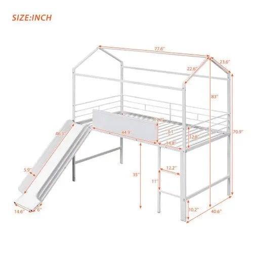 Bellemave® Twin Size Metal House Loft Bed with Slide - Bellemave