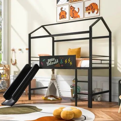 Bellemave® Twin Size Metal House Loft Bed with Slide - Bellemave
