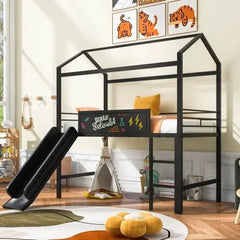 Bellemave® Twin Size Metal House Loft Bed with Slide - Bellemave
