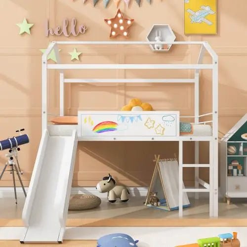 Bellemave® Twin Size Metal House Loft Bed with Slide - Bellemave