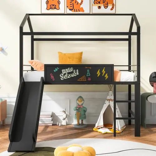 Bellemave® Twin Size Metal House Loft Bed with Slide - Bellemave