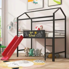 Bellemave® Twin Size Metal House Loft Bed with Slide - Bellemave