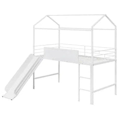 Bellemave® Twin Size Metal House Loft Bed with Slide - Bellemave