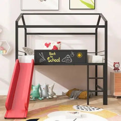 Bellemave® Twin Size Metal House Loft Bed with Slide - Bellemave