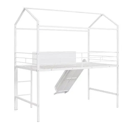 Bellemave® Twin Size Metal House Loft Bed with Slide - Bellemave