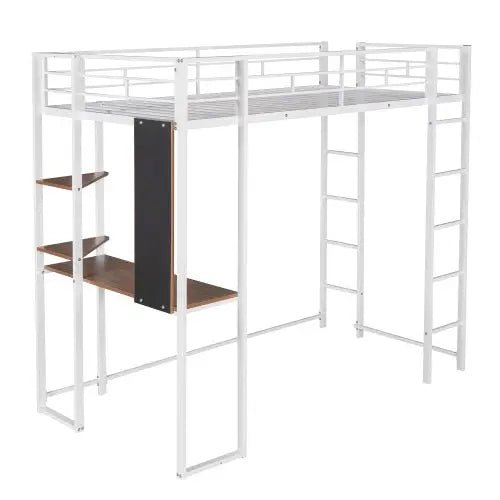 Bellemave® Twin Size Metal Loft Bed with 2 Shelves and 1 Desk - Bellemave