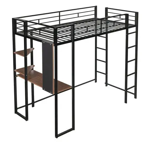 Bellemave® Twin Size Metal Loft Bed with 2 Shelves and 1 Desk - Bellemave