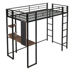 Bellemave® Twin Size Metal Loft Bed with 2 Shelves and 1 Desk - Bellemave