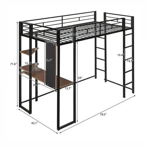 Bellemave® Twin Size Metal Loft Bed with 2 Shelves and 1 Desk - Bellemave