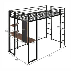 Bellemave® Twin Size Metal Loft Bed with 2 Shelves and 1 Desk - Bellemave
