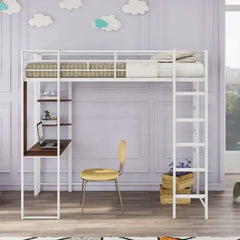 Bellemave® Twin Size Metal Loft Bed with 2 Shelves and 1 Desk - Bellemave