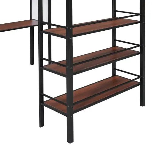 Bellemave® Twin Size Metal Loft Bed with 3 Layers of Shelves and Desk - Bellemave