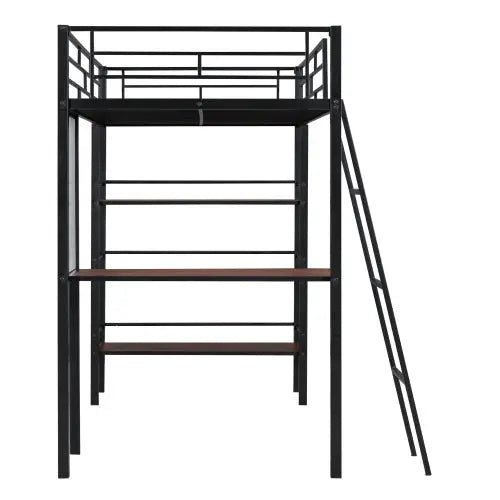 Bellemave® Twin Size Metal Loft Bed with 3 Layers of Shelves and Desk - Bellemave