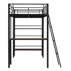 Bellemave® Twin Size Metal Loft Bed with 3 Layers of Shelves and Desk - Bellemave