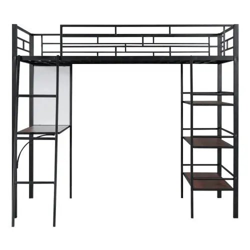 Bellemave® Twin Size Metal Loft Bed with 3 Layers of Shelves and Desk - Bellemave