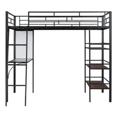 Bellemave® Twin Size Metal Loft Bed with 3 Layers of Shelves and Desk - Bellemave